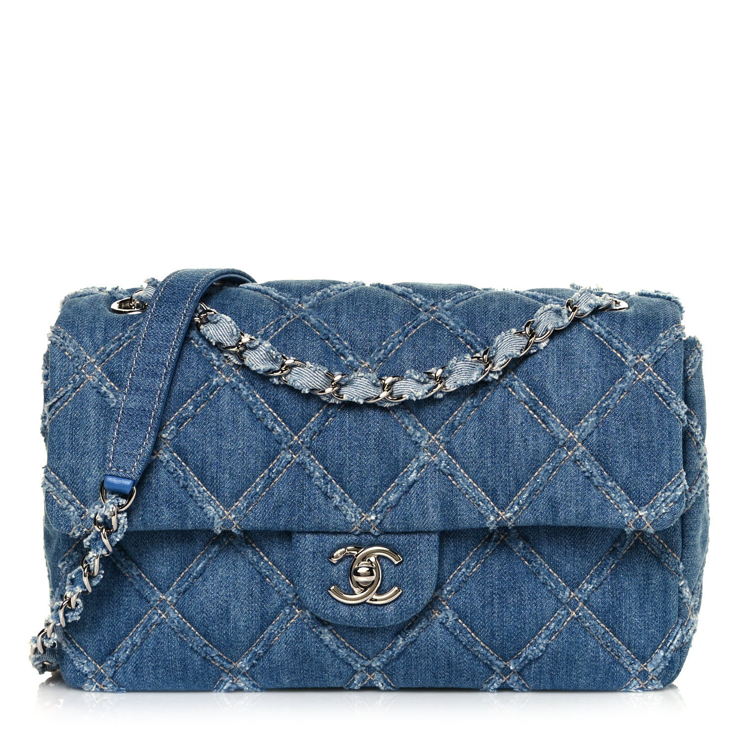 Chanel Denim Quilted Medium Distressed Single Flap Blue 1 of 10