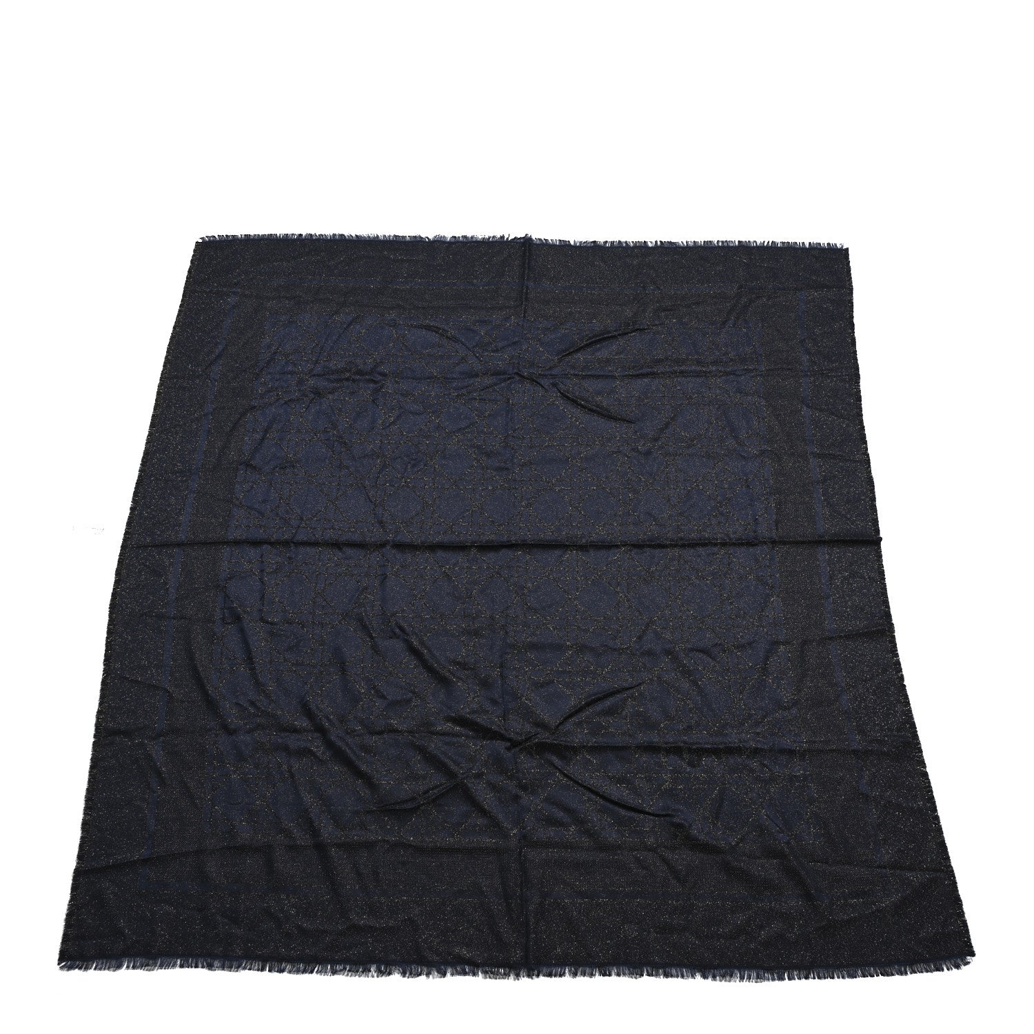 Christian Dior Wool Silk Metallic Cannage Scarf Blue Gold 1 of 3