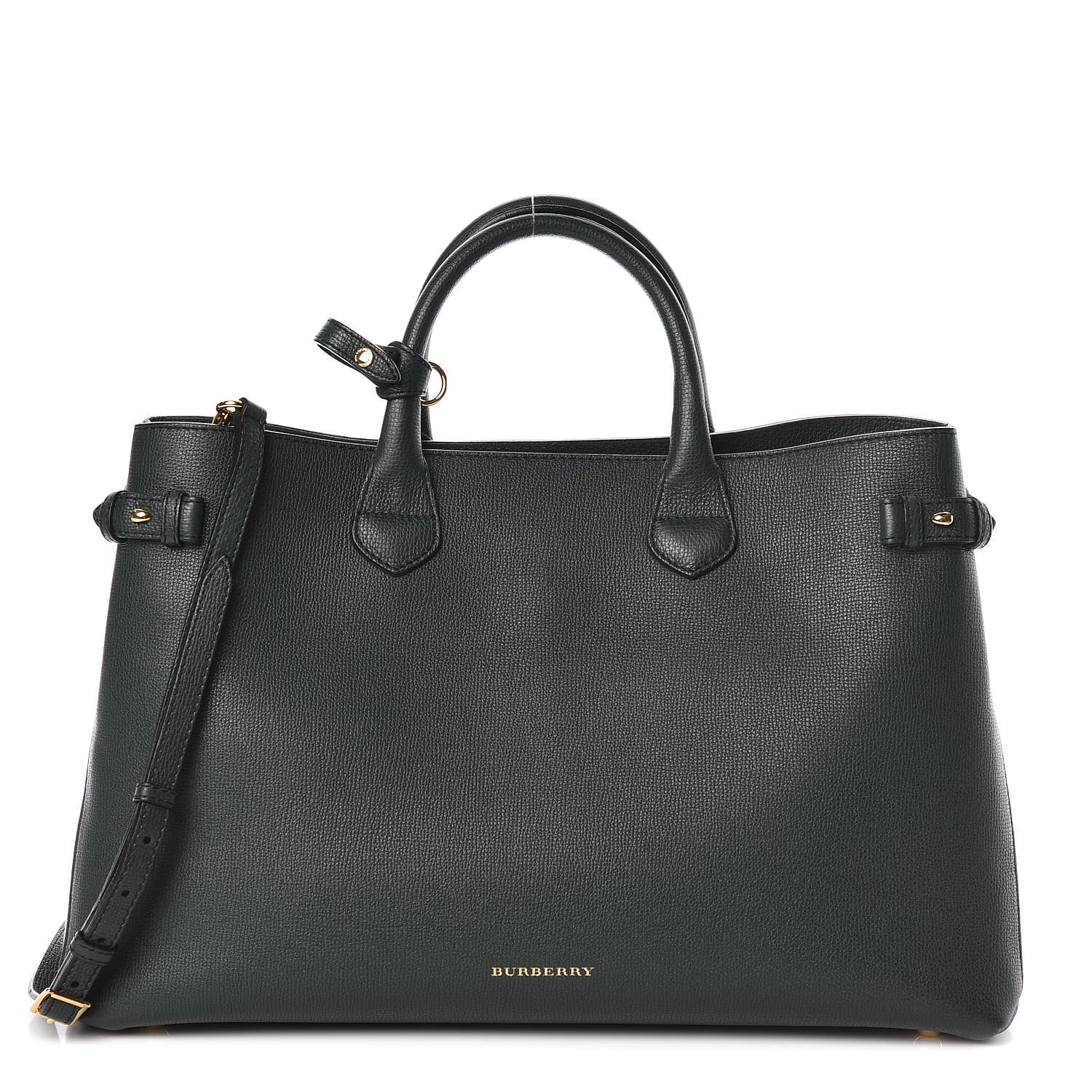 Burberry Grainy Calfskin House Check Large Banner Tote Dark Bottle Green 1 of 13
