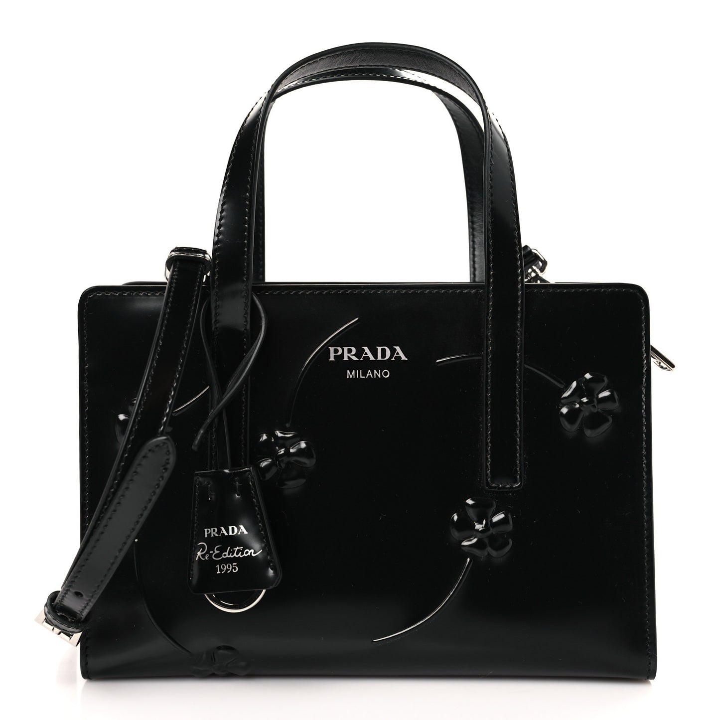 Spazzolato Floral Mini Re-Edition 1995 Double Handle Handbag Black