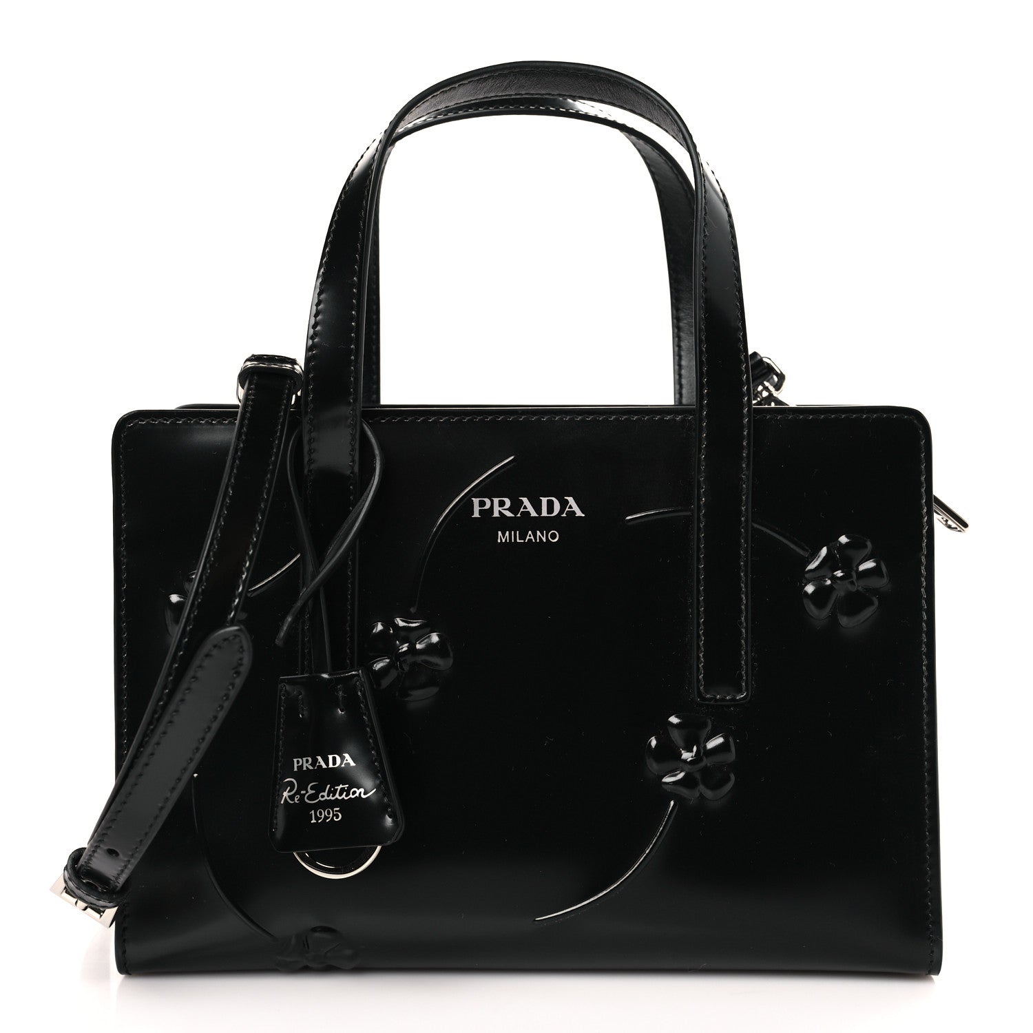 Prada Spazzolato Floral Mini Re-Edition 1995 Double Handle Handbag Black 1 of 8
