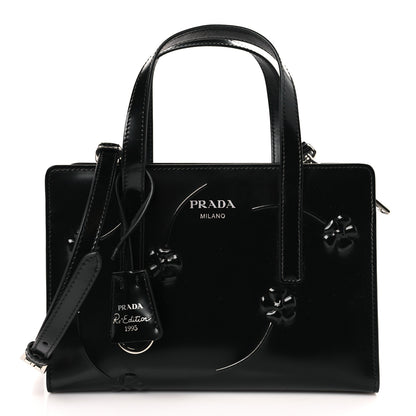 Prada Spazzolato Floral Mini Re-Edition 1995 Double Handle Handbag Black 1 of 8