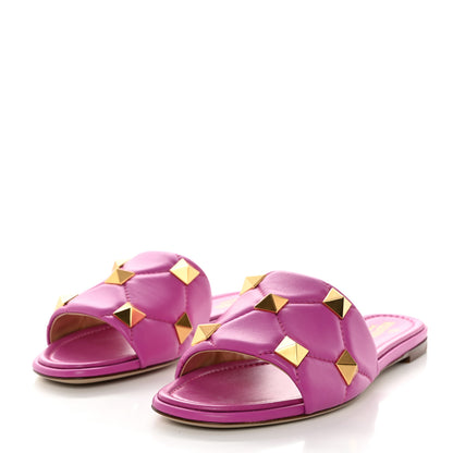 Valentino Garavani Nappa Roman Stud Flat Slide Sandals 38.5 Radiant Orchid 3 of 9