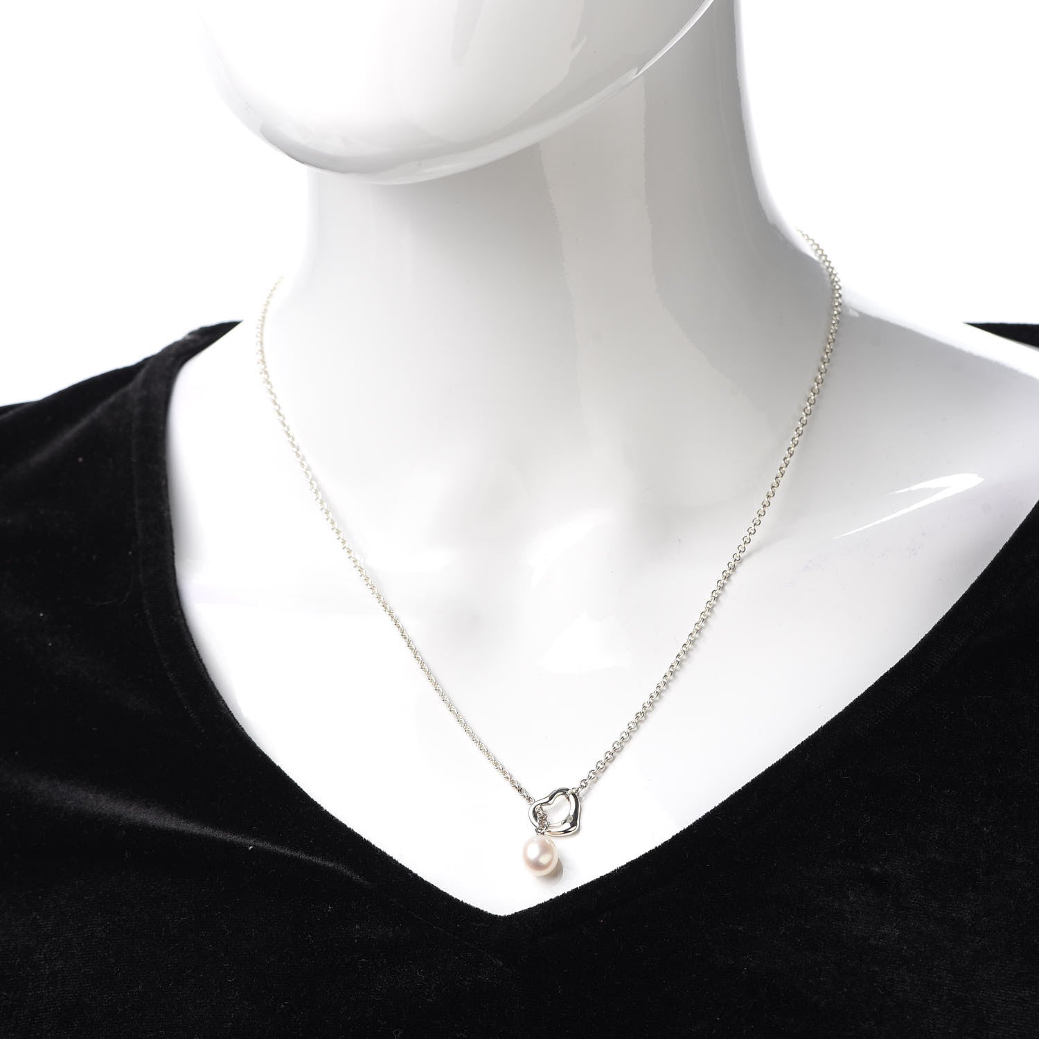 Tiffany Sterling Silver Pearl 9-9.5mm Elsa Peretti Open Heart Lariat Necklace 2 of 6