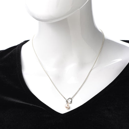 Tiffany Sterling Silver Pearl 9-9.5mm Elsa Peretti Open Heart Lariat Necklace 2 of 6