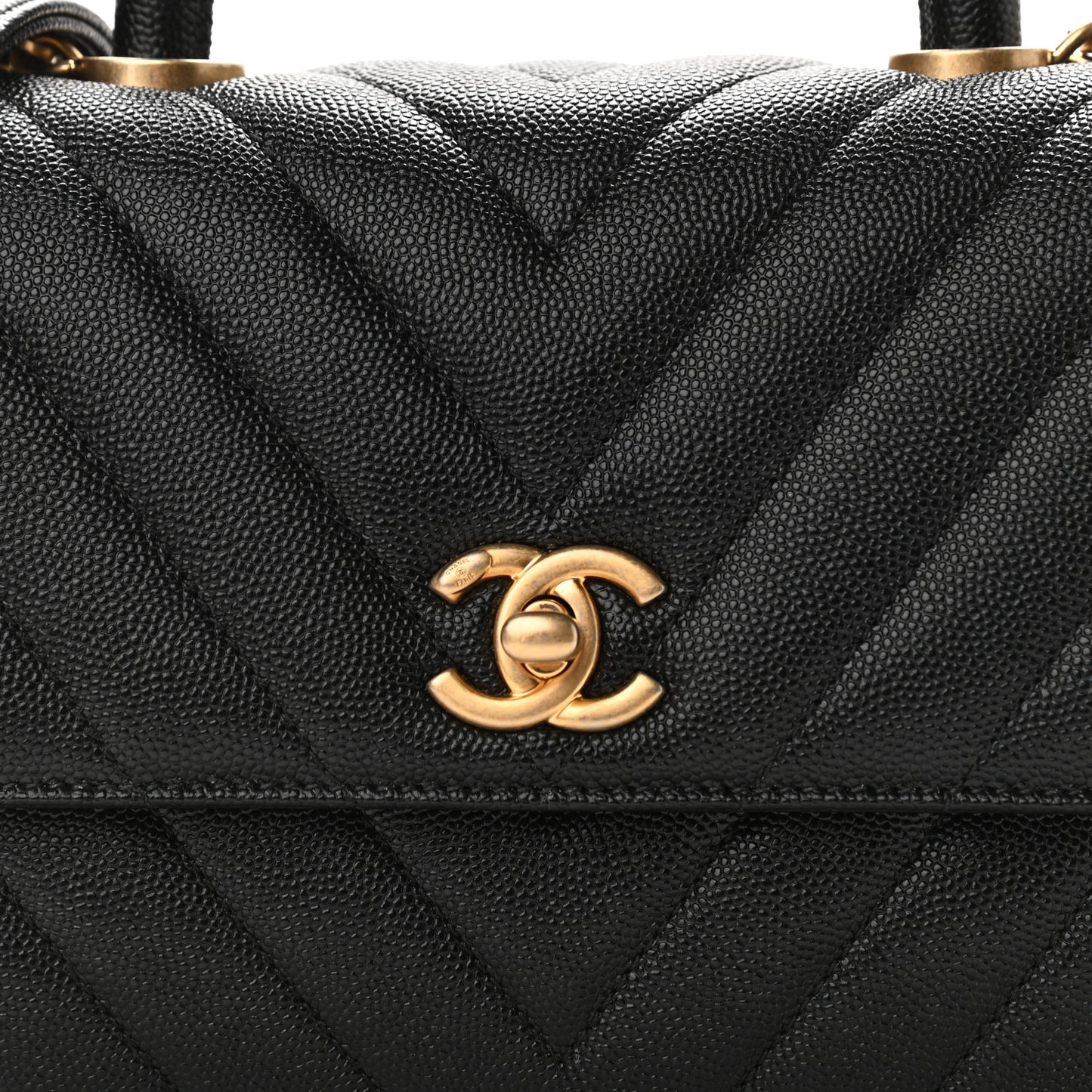 Caviar Chevron Quilted Mini Coco Handle Flap Black