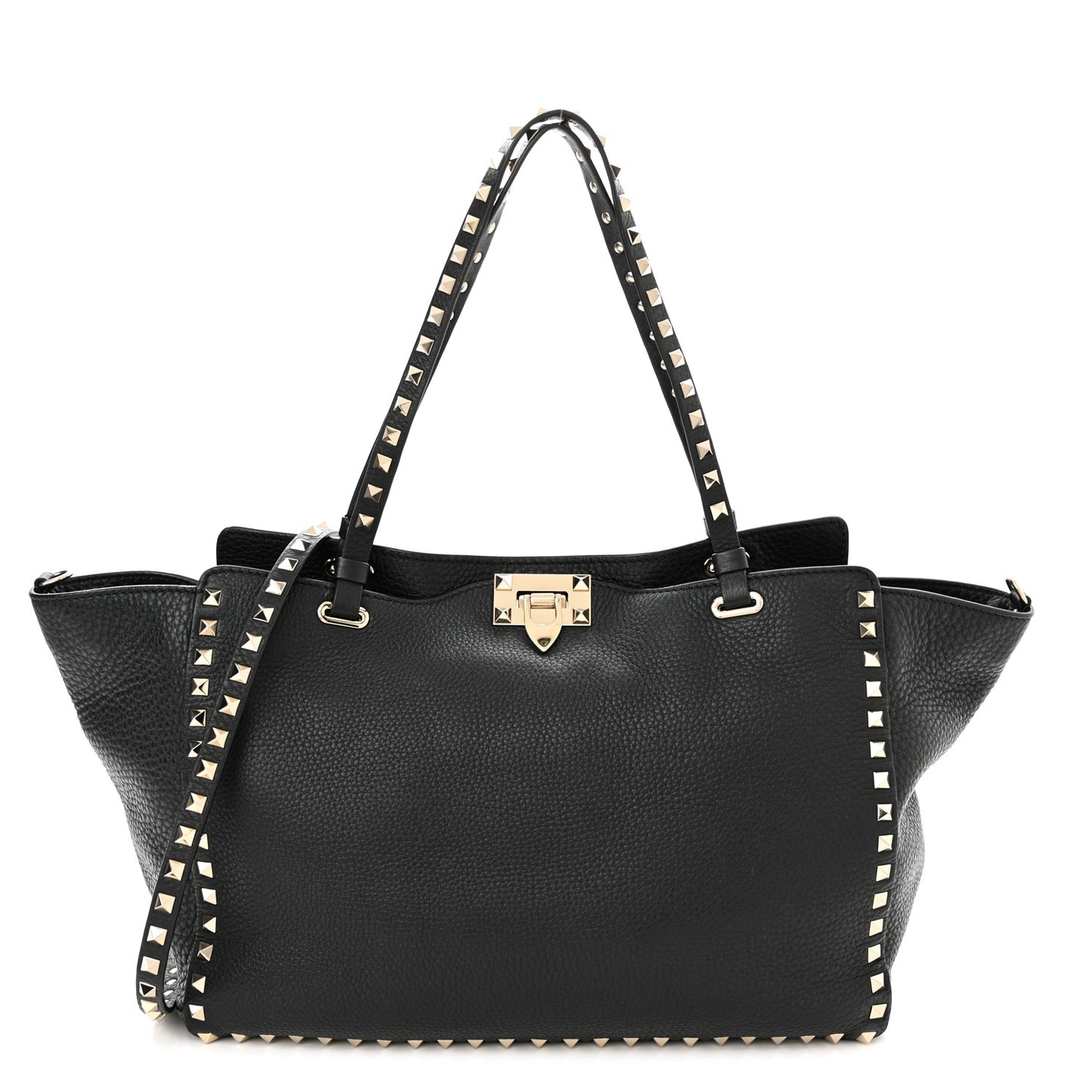 Pebbled Calfskin Medium Rockstud Tote Black