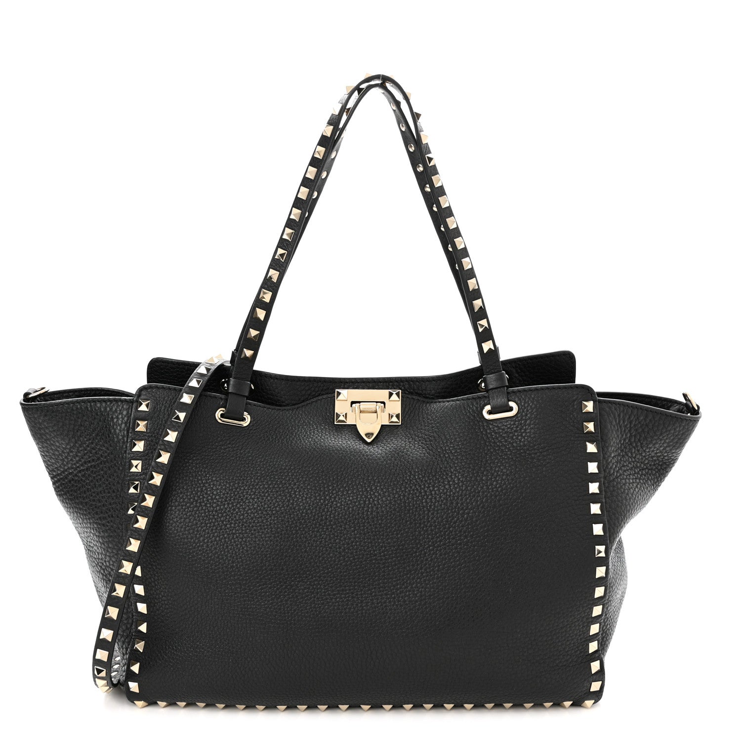 Valentino Garavani Pebbled Calfskin Medium Rockstud Tote Black 1 of 9