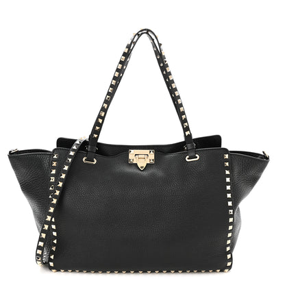 Valentino Garavani Pebbled Calfskin Medium Rockstud Tote Black 1 of 9
