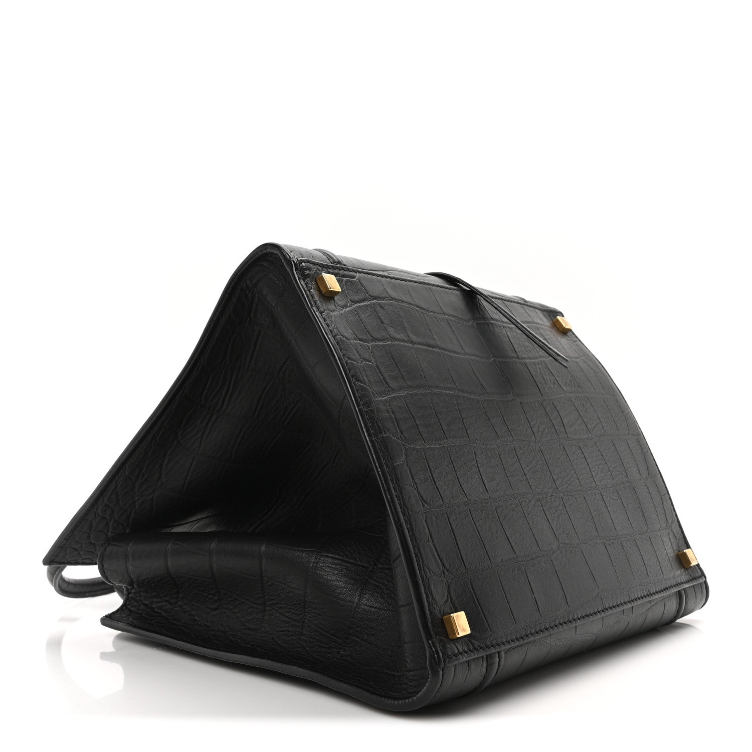 Celine Crocodile Embossed Calfskin Medium Phantom Luggage Black 4 of 9