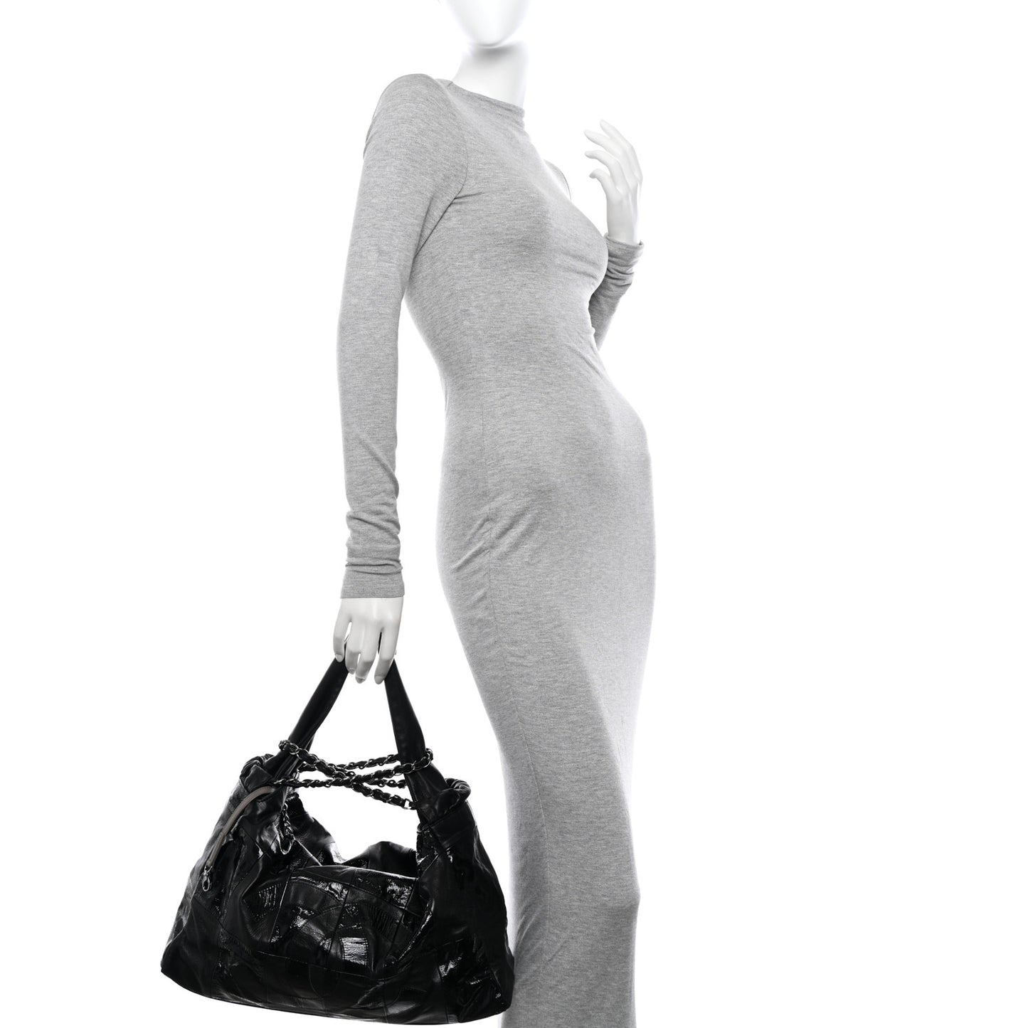 Lambskin Patent Calfskin Brooklyn Patchwork Hobo Black