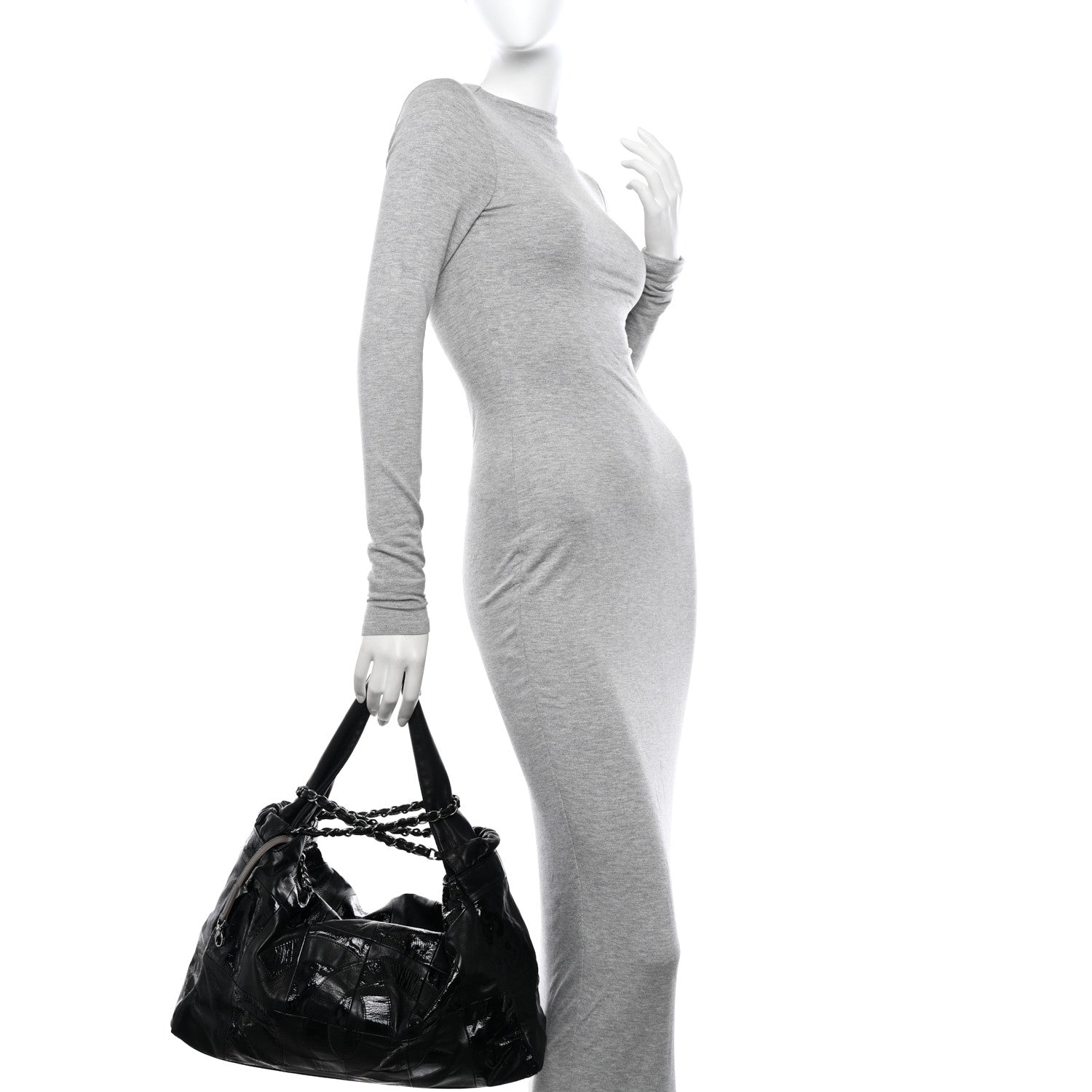 Chanel Lambskin Patent Calfskin Brooklyn Patchwork Hobo Black 3 of 11