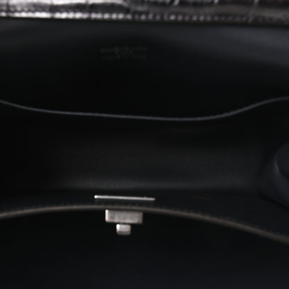 Balenciaga Metallized Calfskin Crocodile Embossed Mini Rodeo Top Handle Handbag Gunmetal 5 of 10