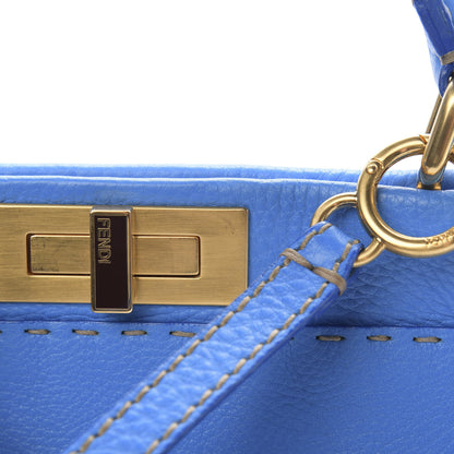 Fendi Cuoio Romano Raffia Selleria Medium Peekaboo Iconic Satchel Blue 13 of 13