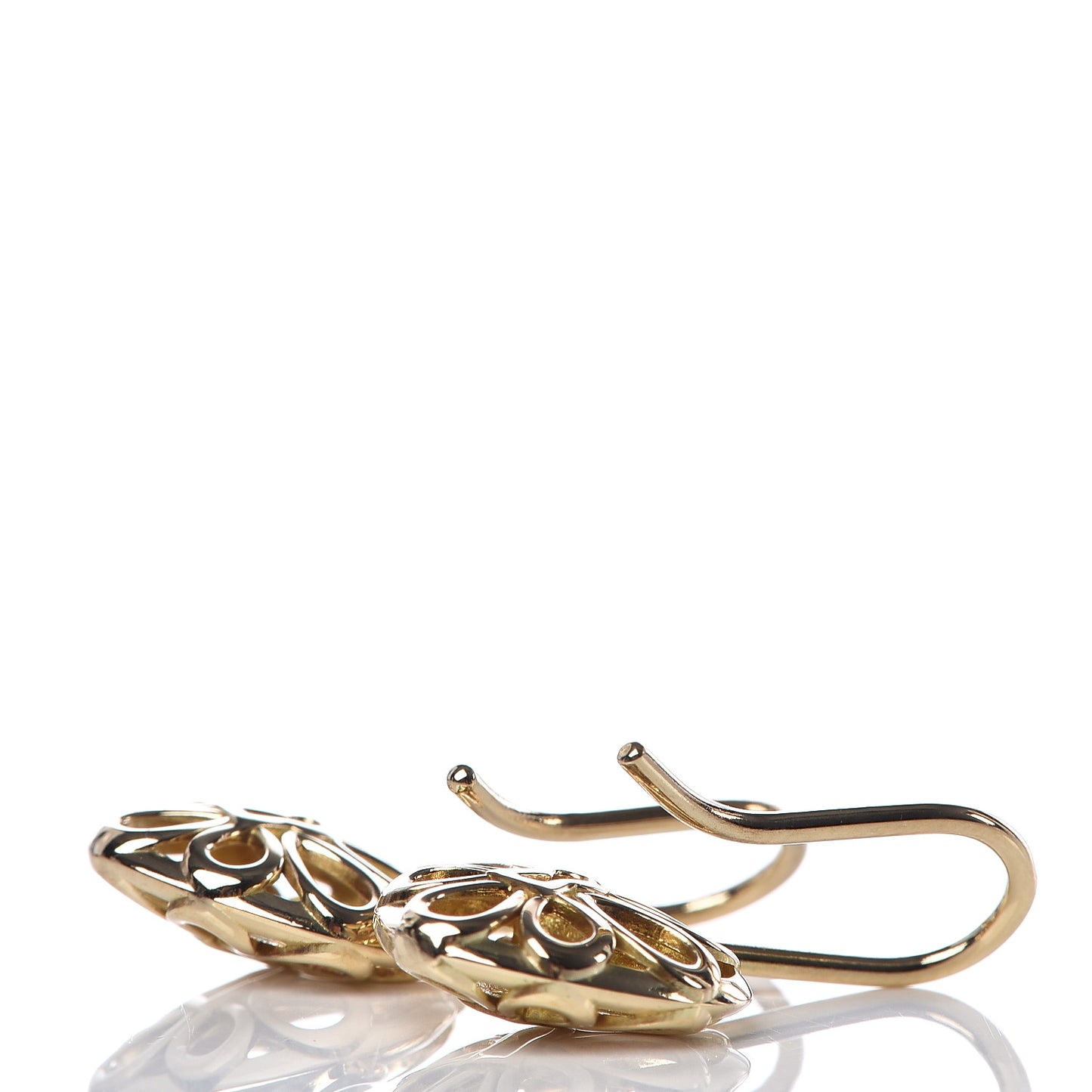 18K Yellow Gold Filigree Heart Lock Drop Earrings