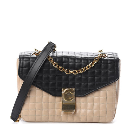 Celine Calfskin Quilted Medium C Bag Black Beige 1 of 8