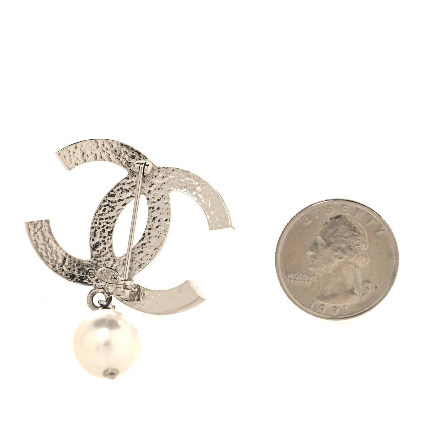 Pearl CC Drop Brooch Silver