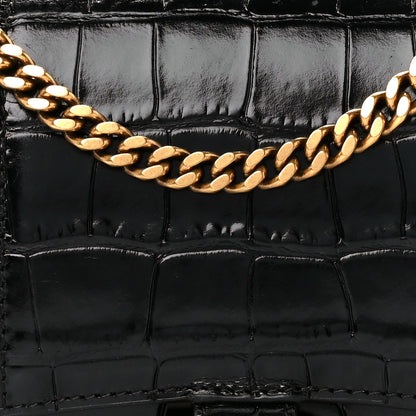 Balenciaga Shiny Calfskin Crocodile Embossed Hourglass Chain Bag Black 6 of 9
