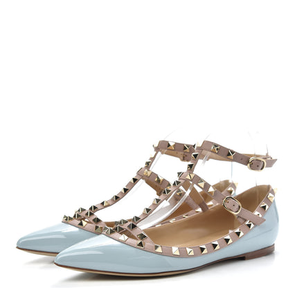Valentino Garavani Patent Nappa Rockstud Cage Ballerina Flats 39 Sky Sorbet Poudre 3 of 9