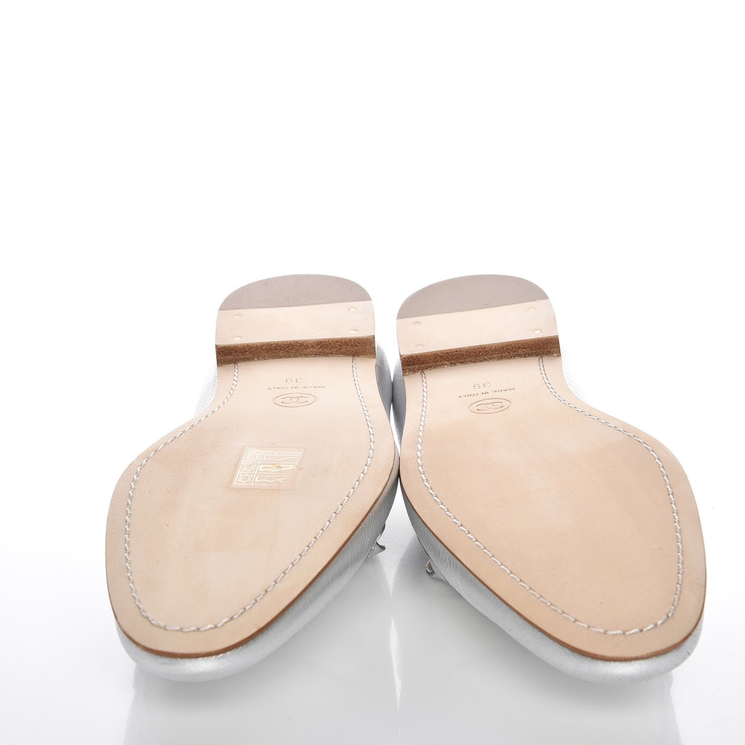 Chanel Crackled Goatskin Laminated CC Loafers 39 Silver 5 of 10