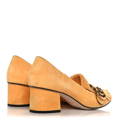 Gucci Kid Scamosciato GG Marmont Fringe 50mm Loafer Pumps 37.5 Crystal Copper 4 of 12