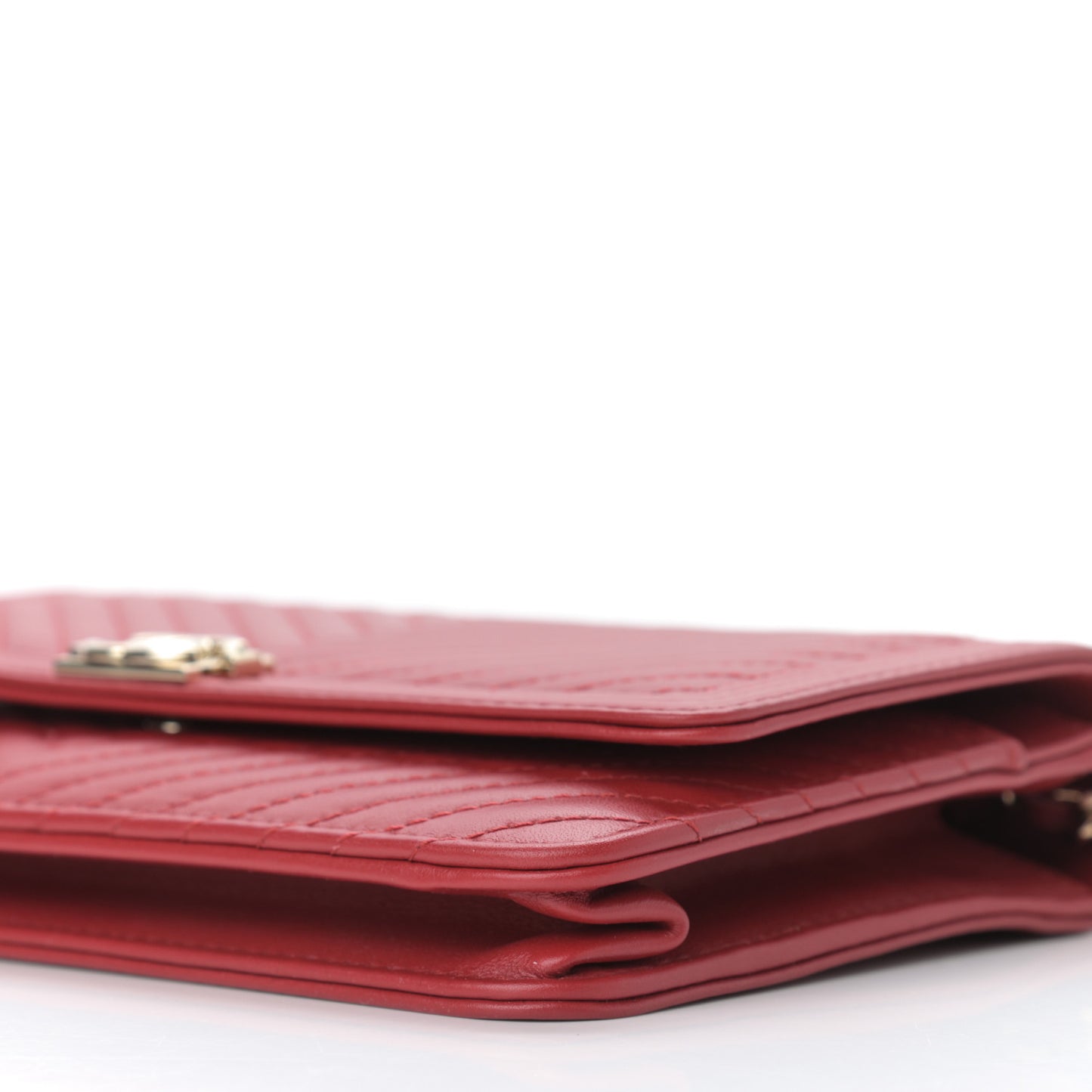 Lambskin Chevron Quilted Boy Wallet On Chain WOC Red