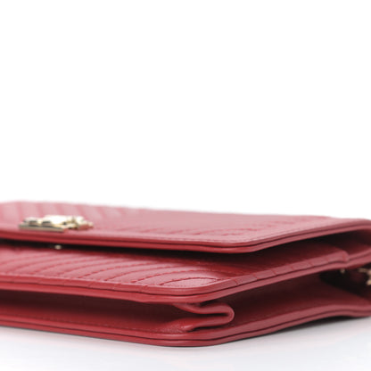 Chanel Lambskin Chevron Quilted Boy Wallet On Chain WOC Red 10 of 13