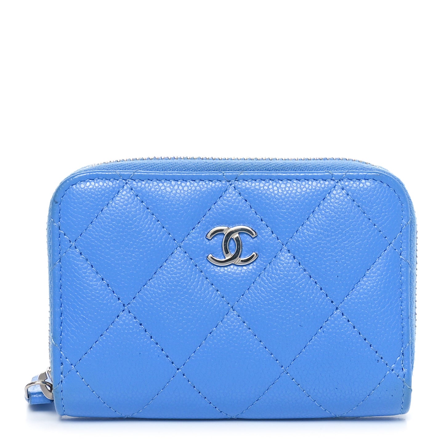 Caviar Quilted Zip Coin Purse Blue