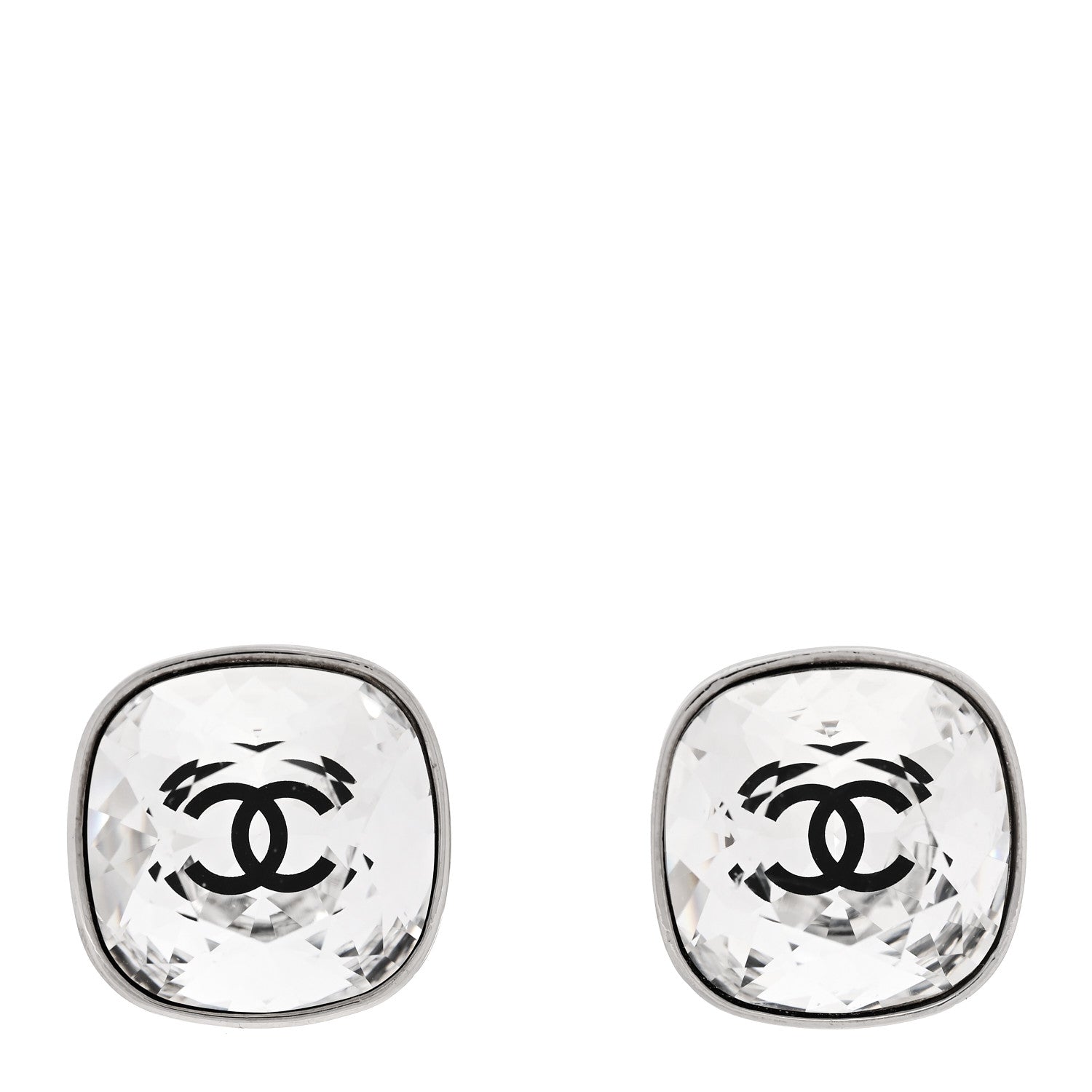 Chanel Crystal CC Clip on Earrings Silver 1 of 4