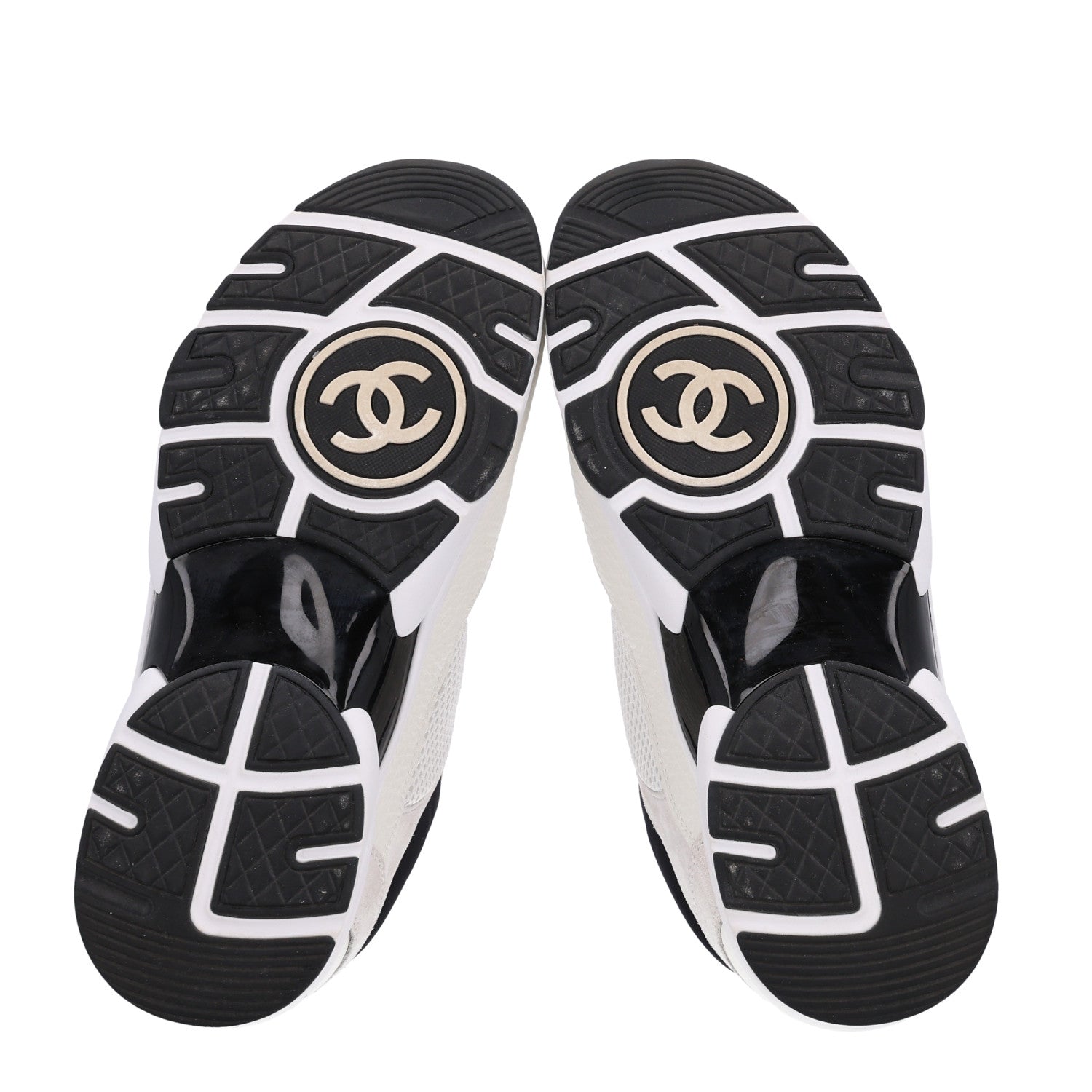 Chanel Mesh Suede Calfskin Grained Calfskin Womens CC Sneakers 38 White Black 7 of 10