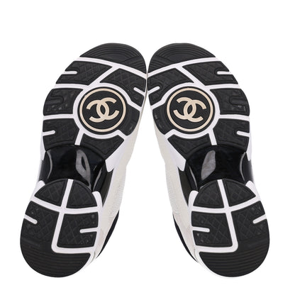 Chanel Mesh Suede Calfskin Grained Calfskin Womens CC Sneakers 38 White Black 7 of 10