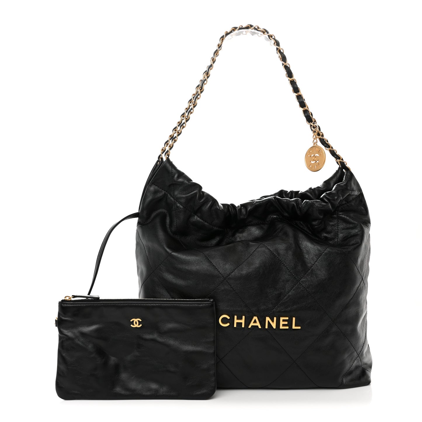 Shiny Calfskin Quilted Chanel 22 Black
