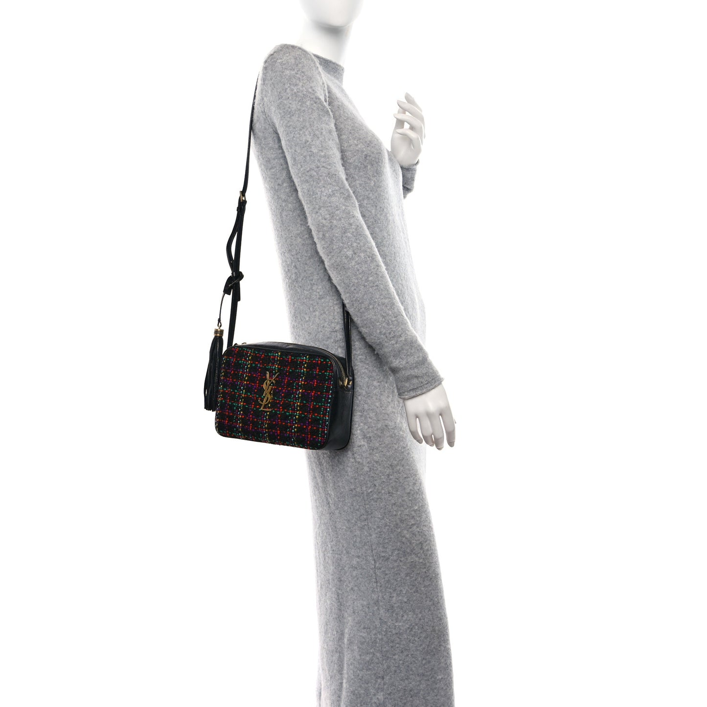 Tweed Calfskin Monogram Lou Camera Bag Black