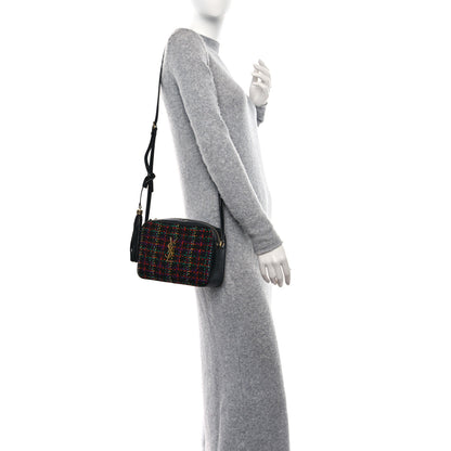 Saint Laurent Tweed Calfskin Monogram Lou Camera Bag Black 2 of 10