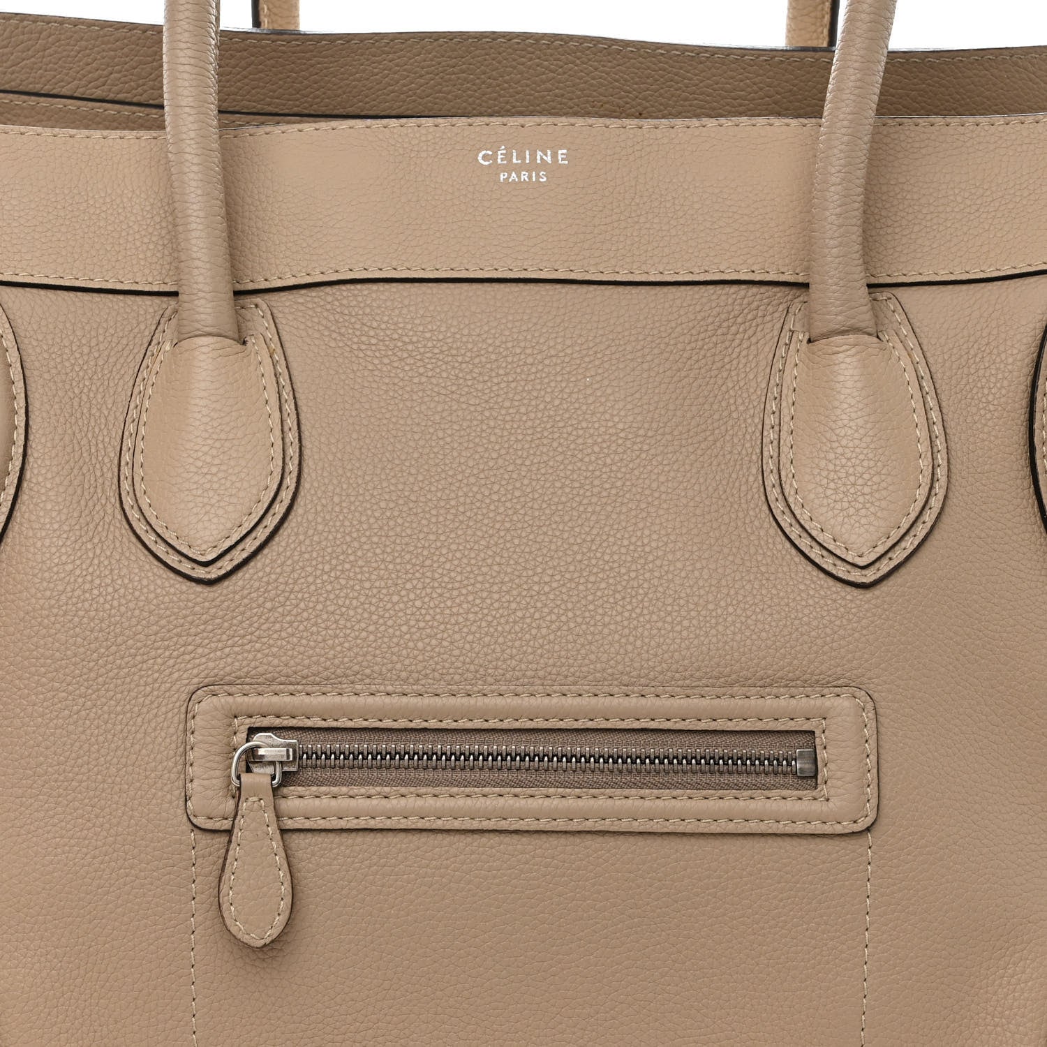 Celine Drummed Calfskin Shoulder Luggage Dune 8 of 13