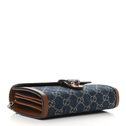 Gucci New Denim GG Monogram Dollar Calfskin Enamel Mini Dionysus Chain Wallet Blue Tea Cuir Epilog Electric Blue 4 of 10