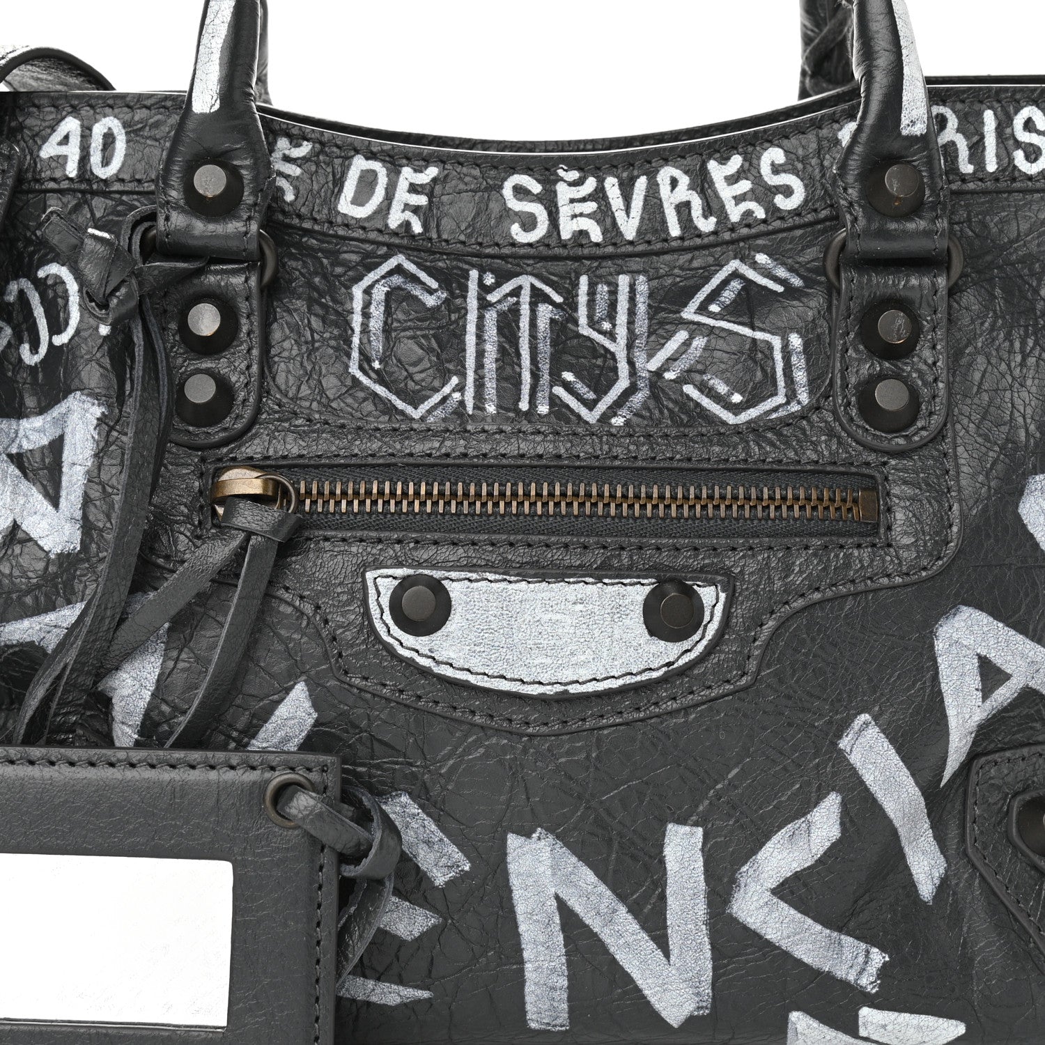 Balenciaga Agneau Arena Graffiti All Over Classic Hardware S City Gris Fossile White 7 of 9