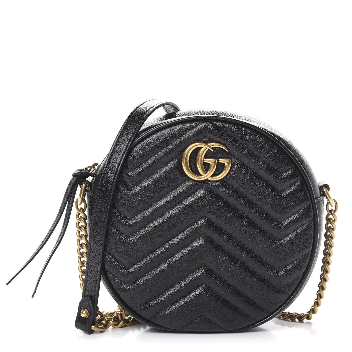 Azalea Calfskin Matelasse Heart Mini GG Marmont Round Shoulder Bag Black