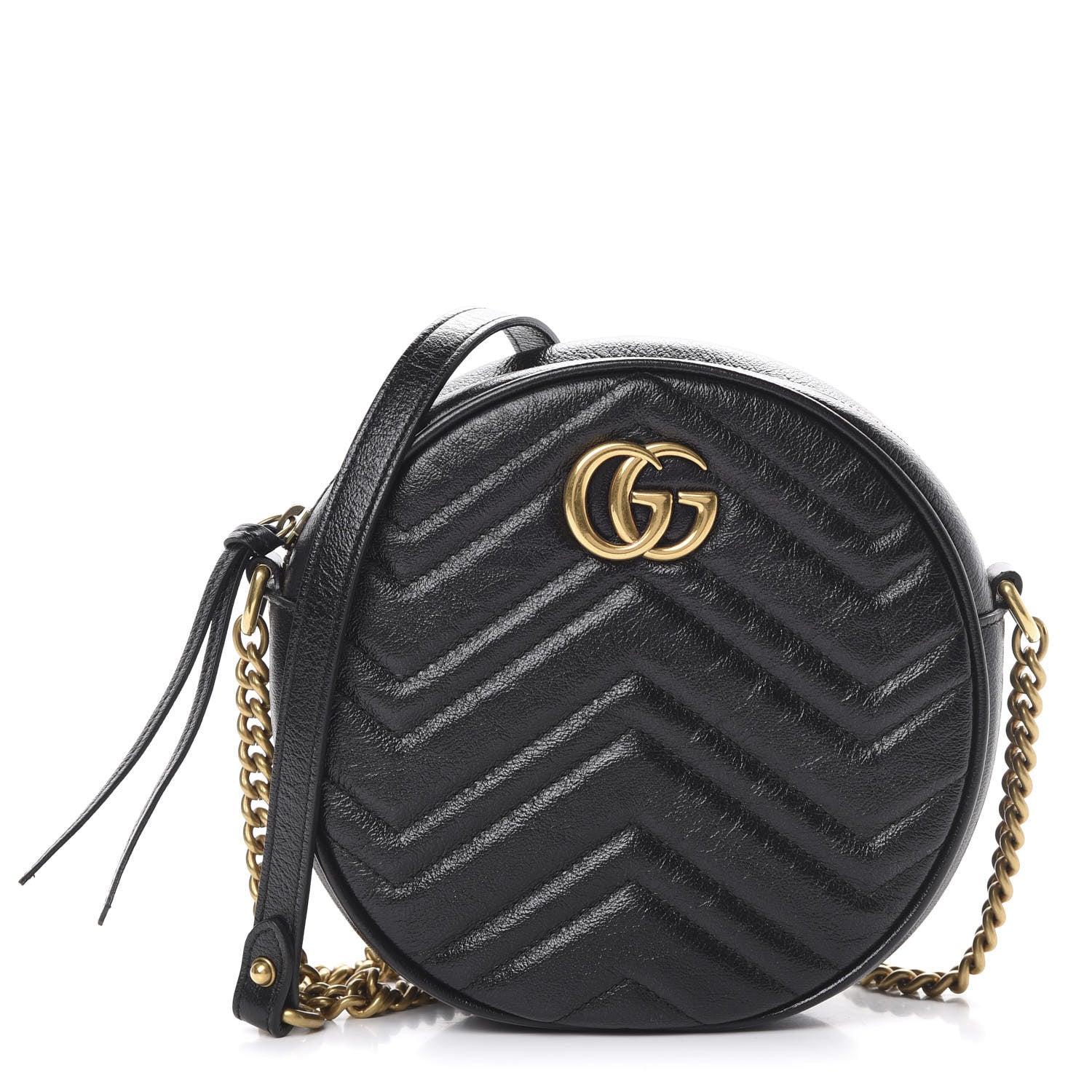 Gucci Azalea Calfskin Matelasse Heart Mini GG Marmont Round Shoulder Bag Black 1 of 9