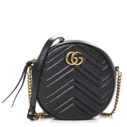 Gucci Azalea Calfskin Matelasse Heart Mini GG Marmont Round Shoulder Bag Black 1 of 9