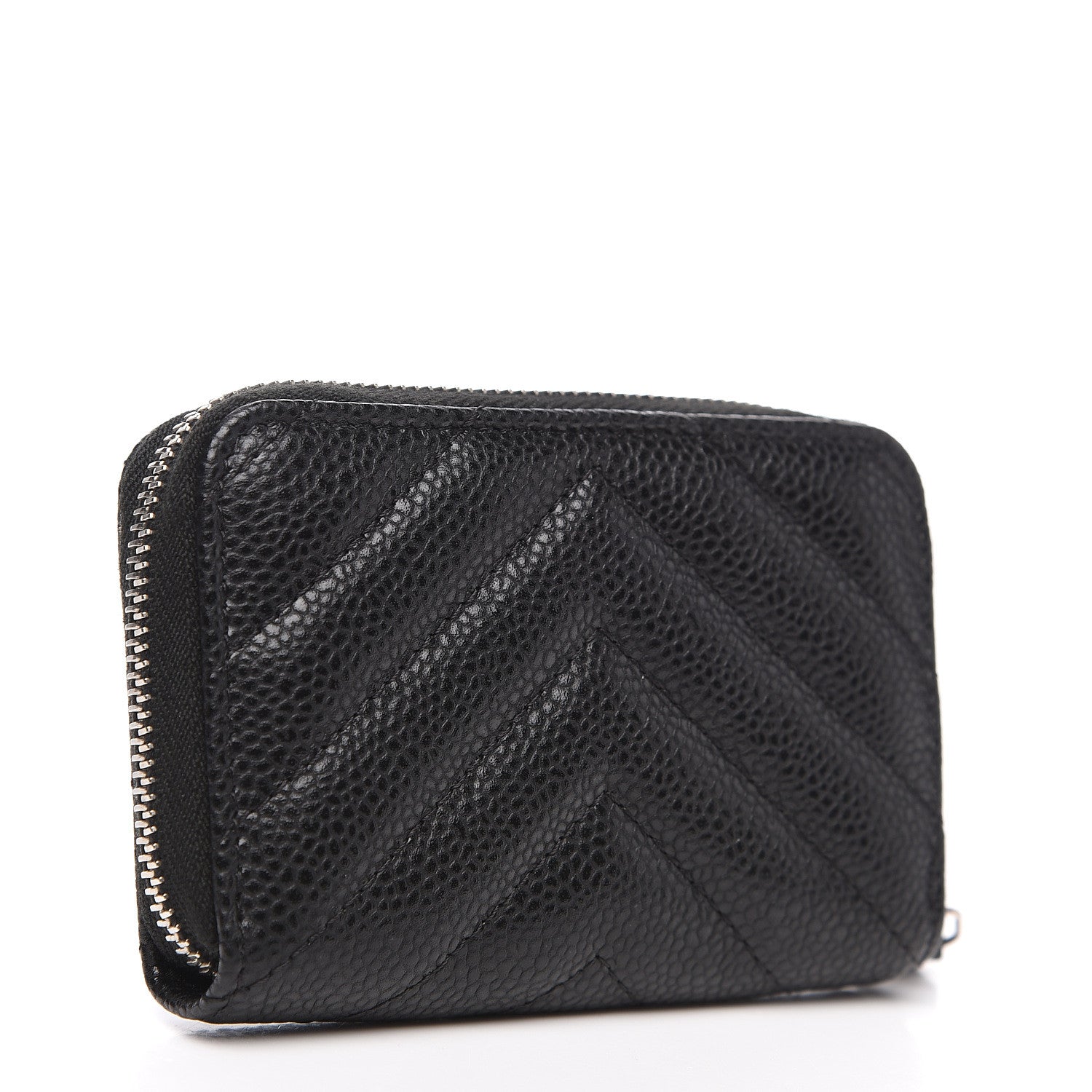 Chanel Caviar Chevron Quilted Zip Coin Purse Black 2 of 7