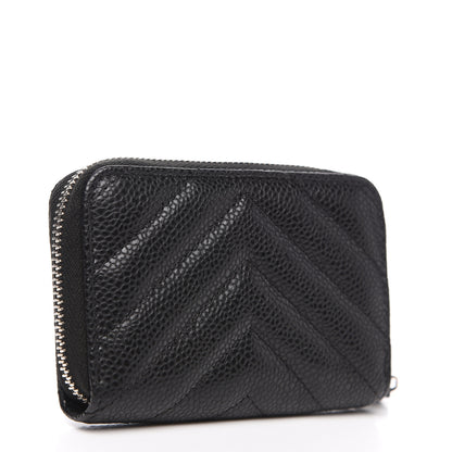 Chanel Caviar Chevron Quilted Zip Coin Purse Black 2 of 7