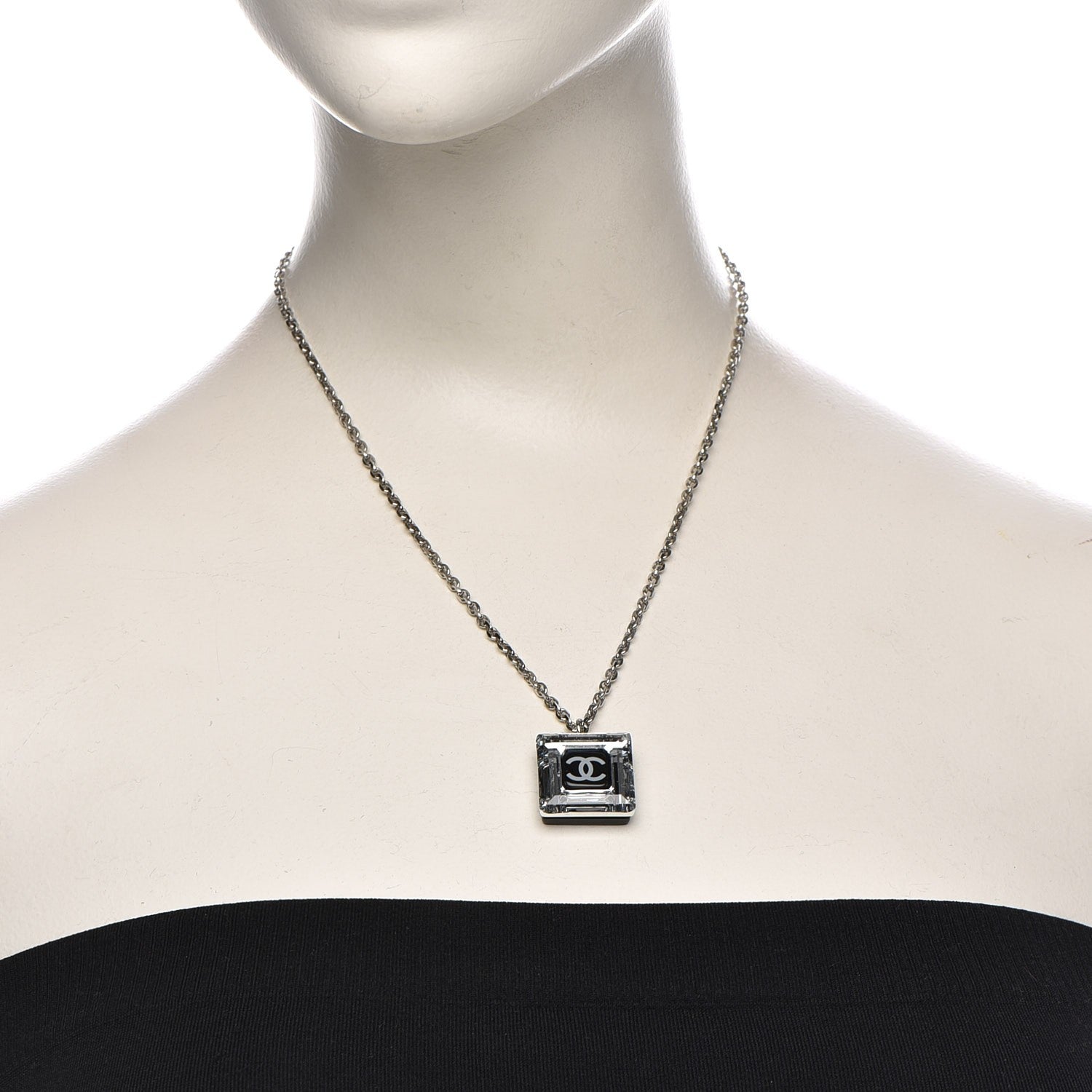 Chanel Crystal CC Square Pendant Necklace 2 of 6