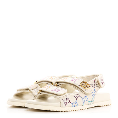 Gucci Canvas Lame Crystal GG Monogram Double G Womens Dad Sandals 37 Gardenia Silver Mystic White 4 of 9