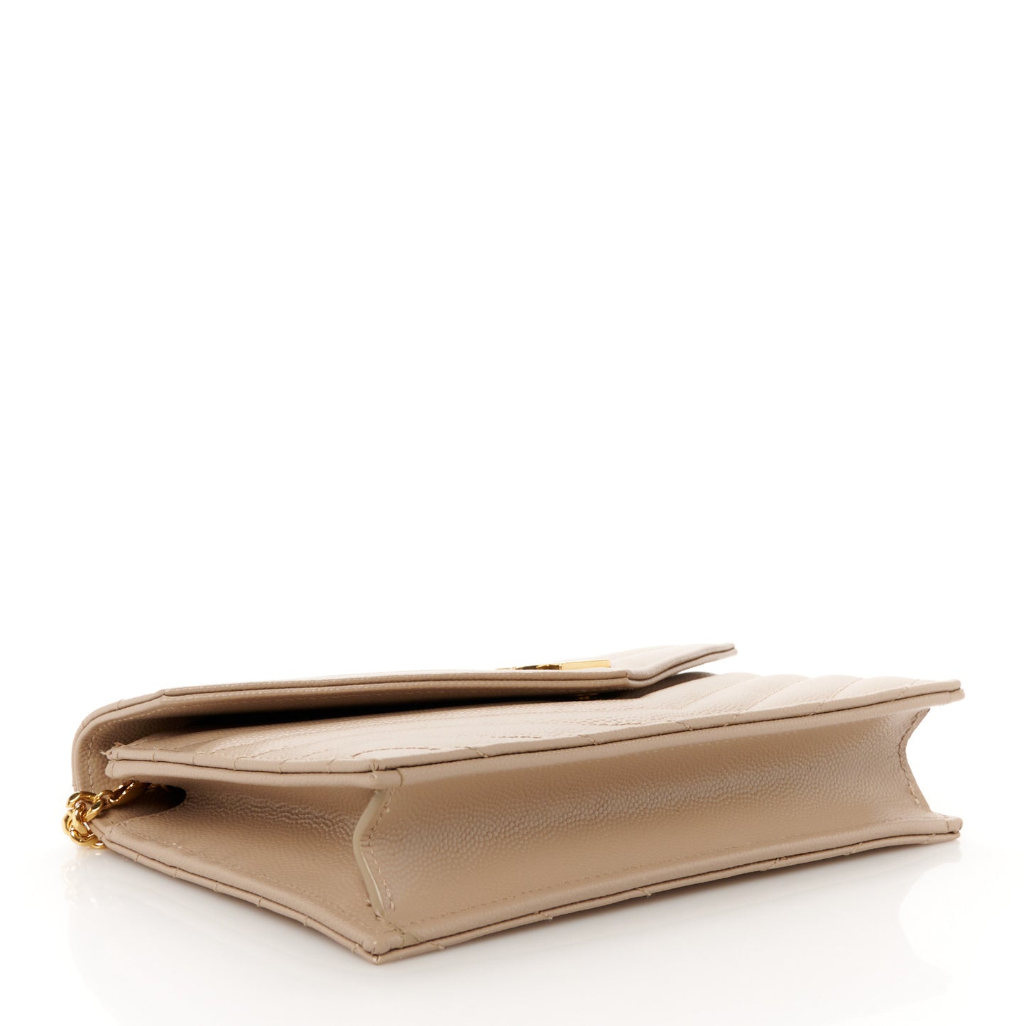 Grain De Poudre Matelasse Chevron Monogram Envelope Chain Wallet Dark Beige