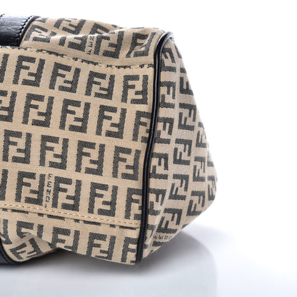 Fendi Zucchino Vitello Shoulder Bag Beige Black 6 of 9
