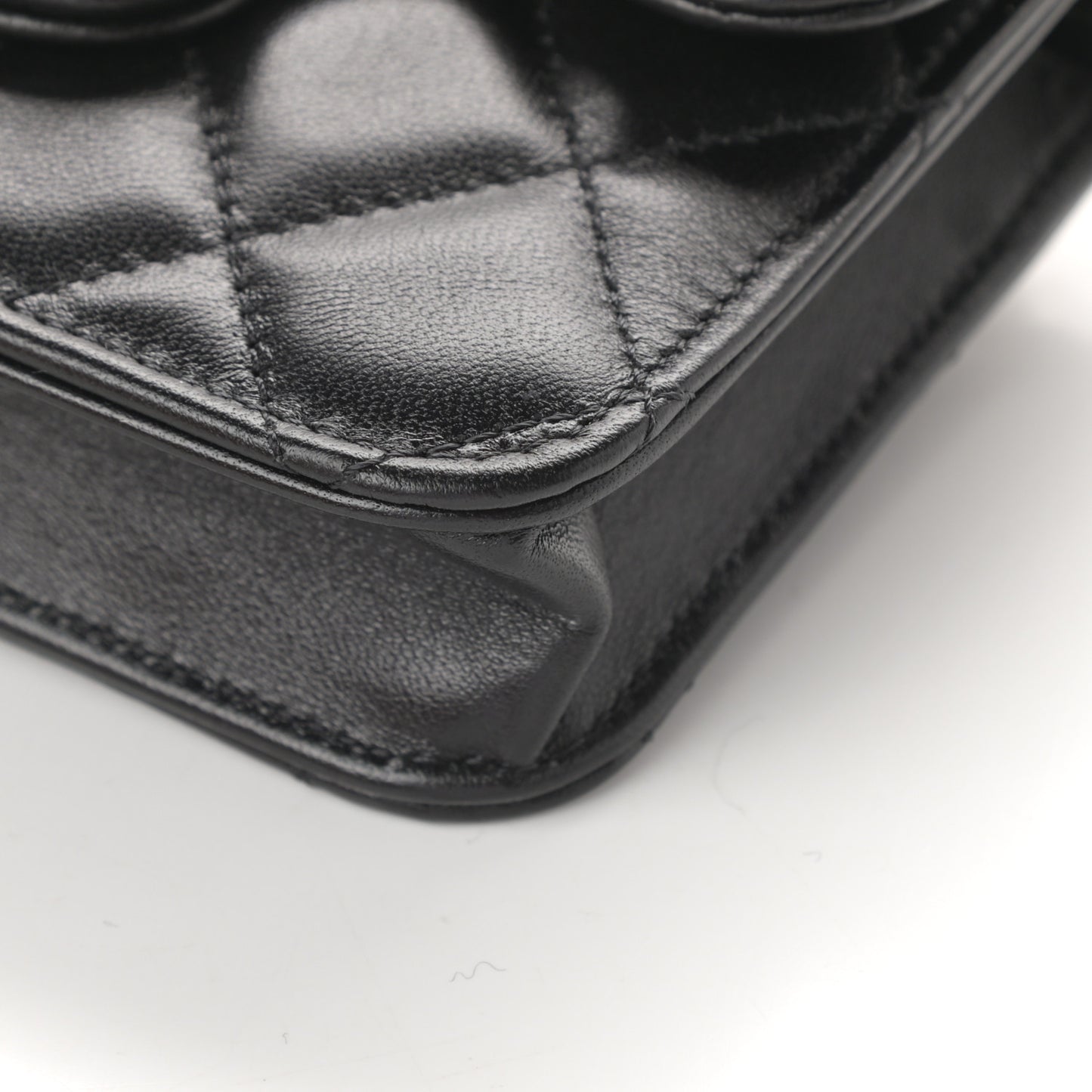 Lambskin Quilted Top Handle Flap Coin Purse With Chain Black