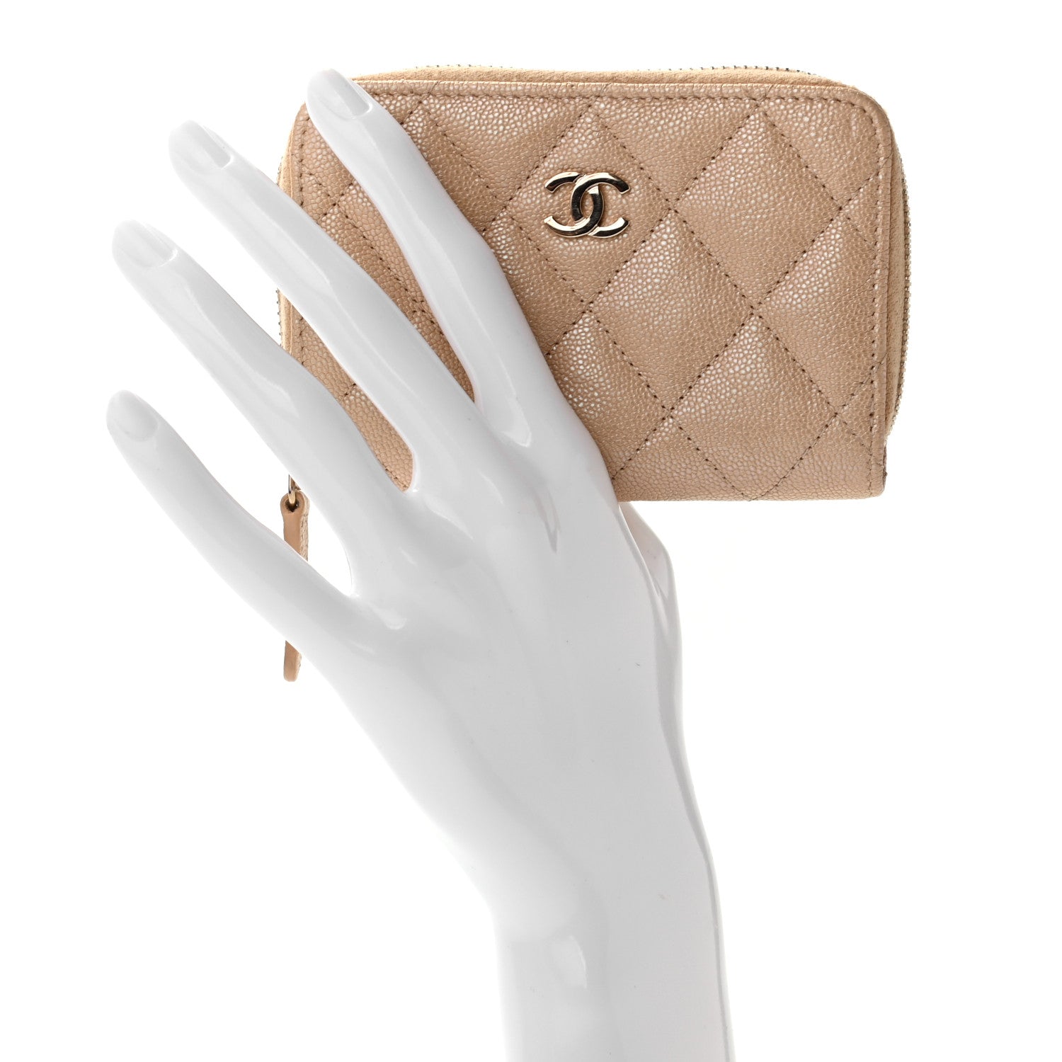 Chanel Iridescent Caviar Quilted Zip Around Coin Purse Beige 2 of 8