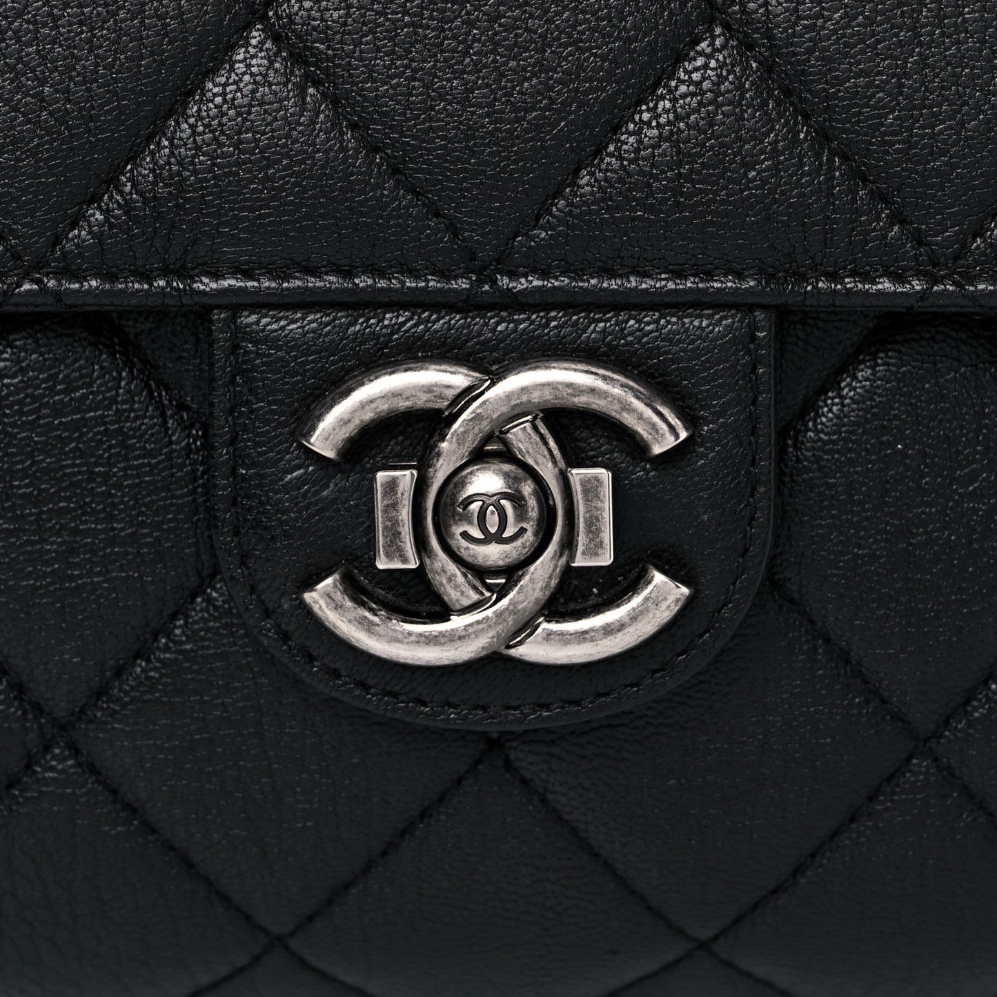 Goatskin Quilted Large Perfect Edge Flap Black