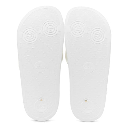 Gucci Nappa Miro Soft Calfskin Womens Interlocking G Slide Sandals 36 White Hibiscus Red 5 of 8